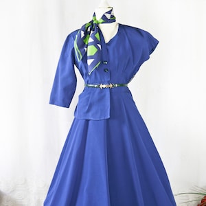 Vintage 50 Handmade Dress, Jacket & Cloth Set blue XS