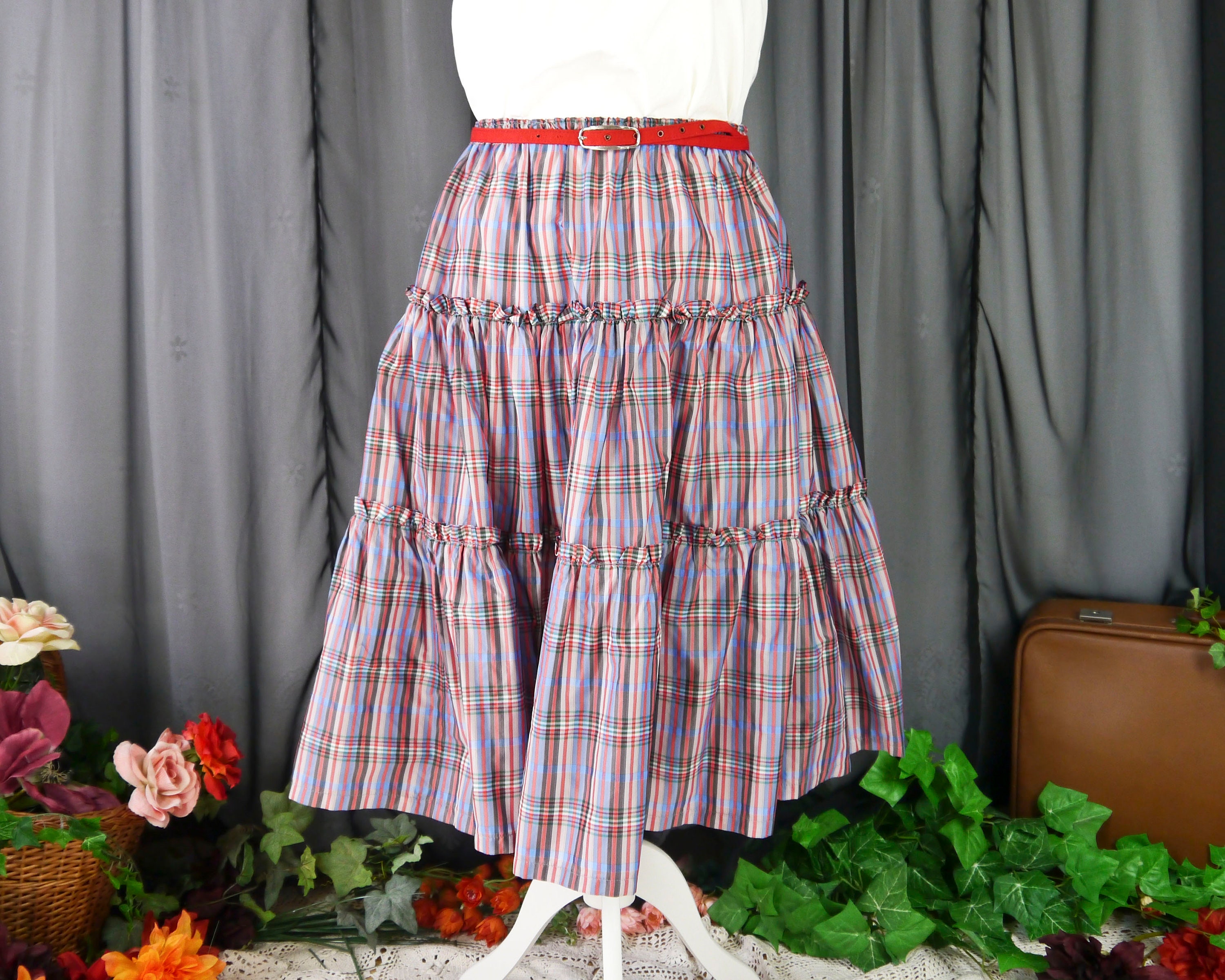 50s〜60s checkskirt チェックスカート　11747391 Vintage 50s Checked Tiered Circle Skirt Plus Size One Size