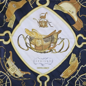 Vintage 90s Hermés Paris silk scarf &quot;Carrè&quot; / &quot;Springs&quot; black gold