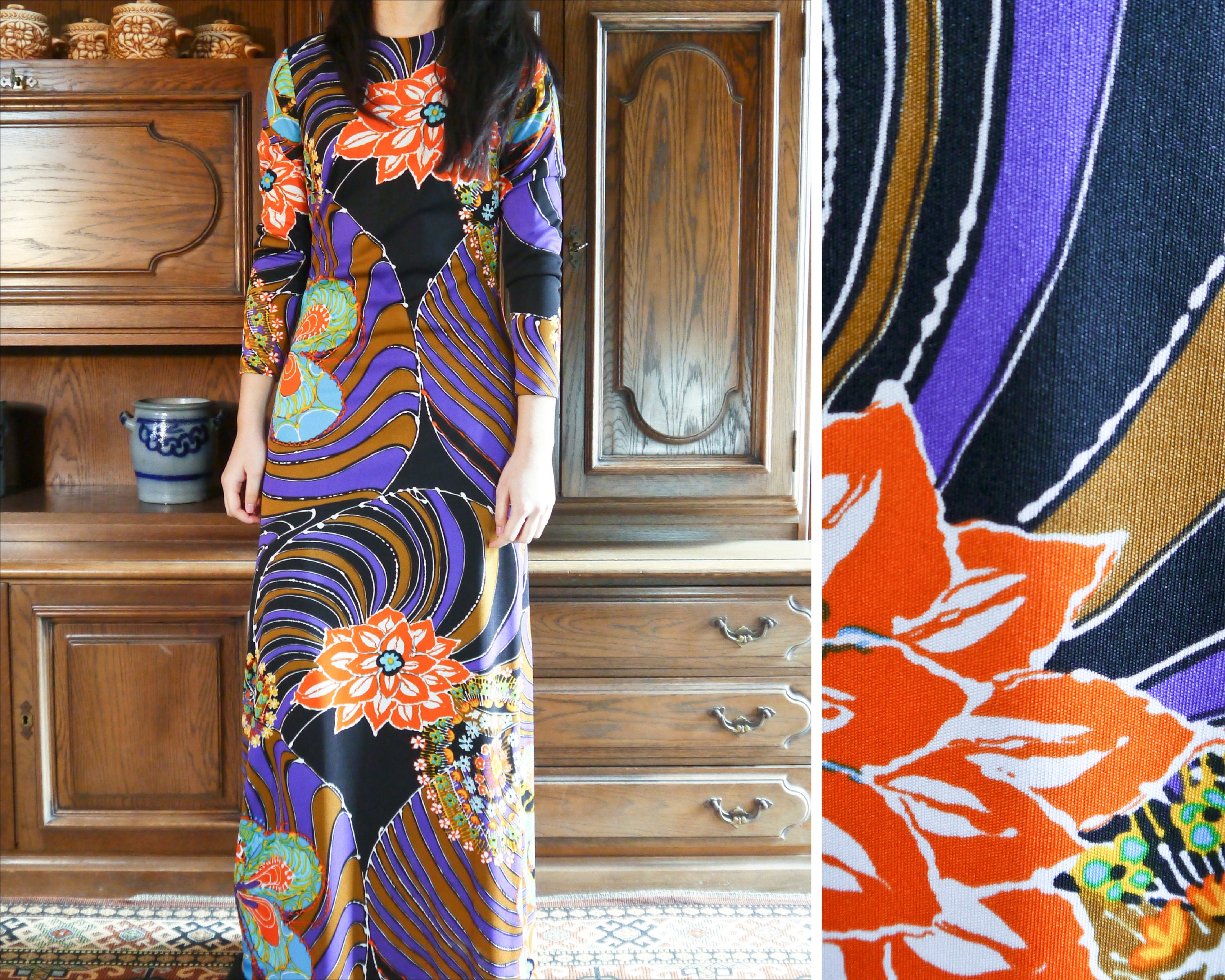 Vintage 70s Colorful Maxi Dress 