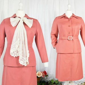 Vintage 60s 70s pink two piece skirt & blazer XXL