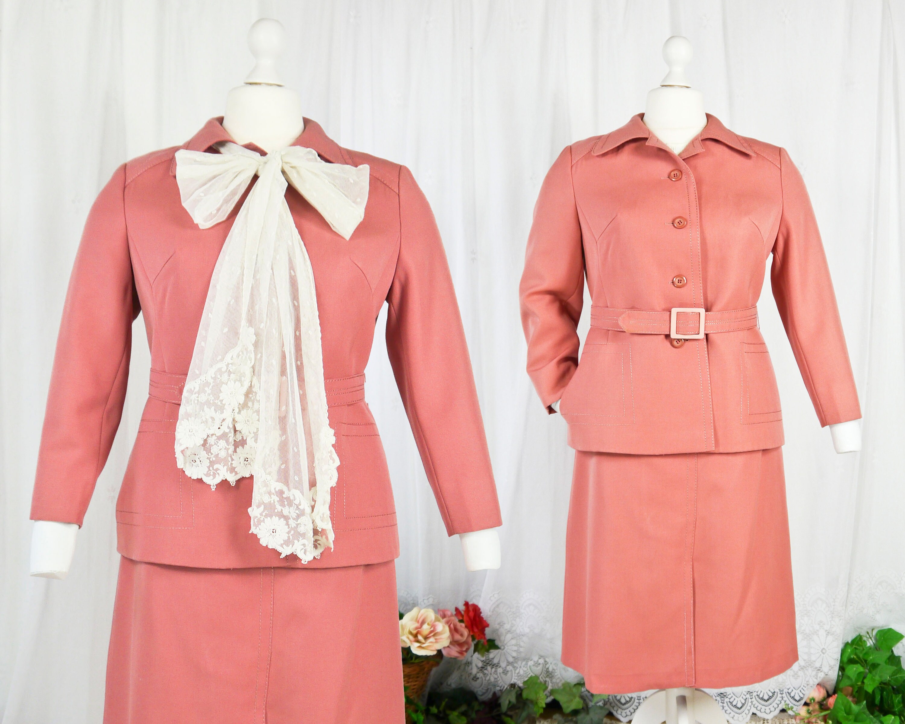 Vintage 60s 70s pink two piece skirt & blazer XXL