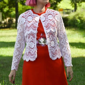 Vintage 70s white lace jacket M