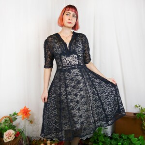 Vintage 30s dark blue lace dress L