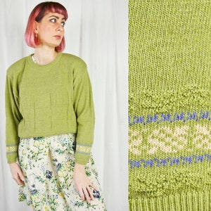 Vintage 80s 90s green knitted sweater L-XL
