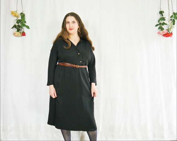 Vintage 30s 40s Black Rayon Dress XL - image 2