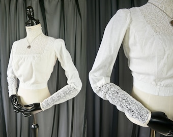 Antique bodice around 1900 white &quot;As is&quot; Edwardian 3XS-XXS