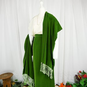 Vintage 60s green silk velvet skirt & stole two-piece XS