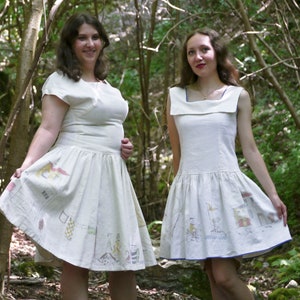 Vintage 50&#39;s Hand Painted Linen Mother & Daughter Dresses XL + XXS