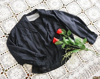 Antique wafer-thin Edwardian silk blouse around 1900-1920 black L