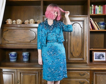 Vintage 50s 60s silk set sheath dress & jacket S