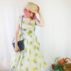Vestido de verano transparente vintage años 50 hecho a mano crema verde azul M