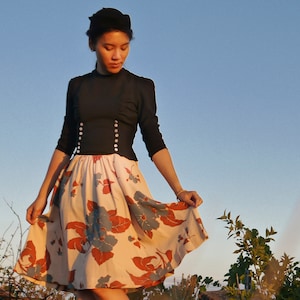 Vintage 40s two-piece dress black colorful XXS