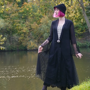 Antique 1920s restored flapper lace ball gown black L