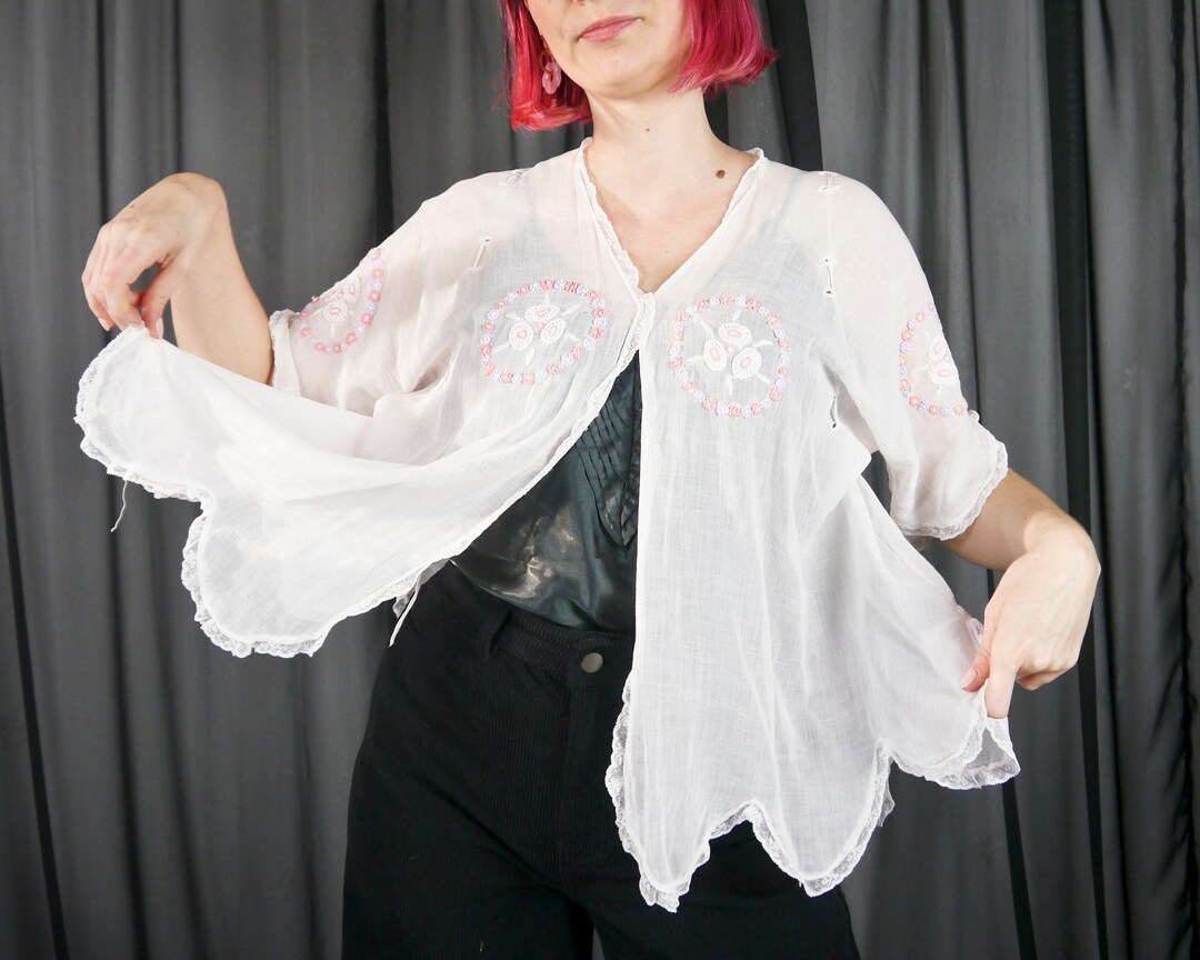 Antique 1920s White Cotton Bed Jacket Embroidered Etsy