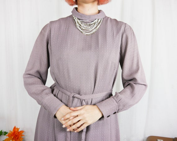 Vintage 60s 70s pale purple day dress with tie be… - image 6