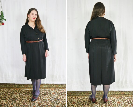 Vintage 30s 40s Black Rayon Dress XL - image 7