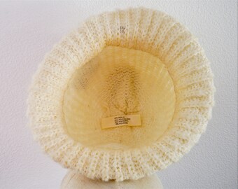 帽子 mei  ashgeneration  wool  cream  54cm Vintage Winter Beanie Hat Cream Beige Wool Blend Knit With