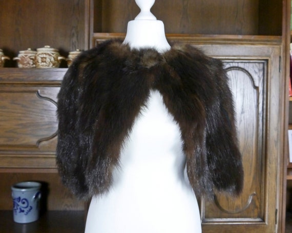 Vintage 1940 fur Pelerine dark brown XXS-M - image 3