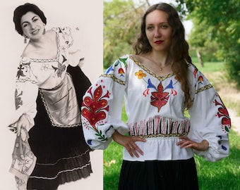 Vintage jaren 50 geborduurde Hongaarse blouse van "Jessica Gold" XS-S
