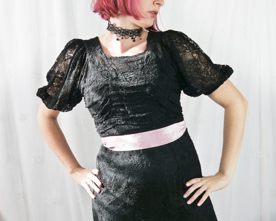 Vintage 30s 40s long black lace dress with underd… - image 3