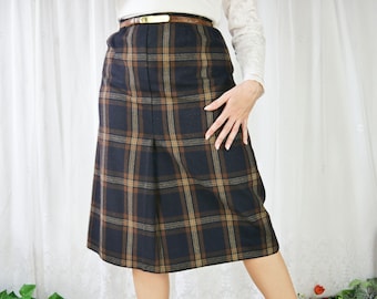 Vintage 70s 80s handmade checked wool skirt L