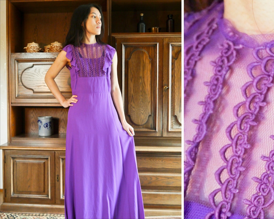 Vintage 70s Purple Ball Gown Maxi Dress for Shortening XS/S Etsy