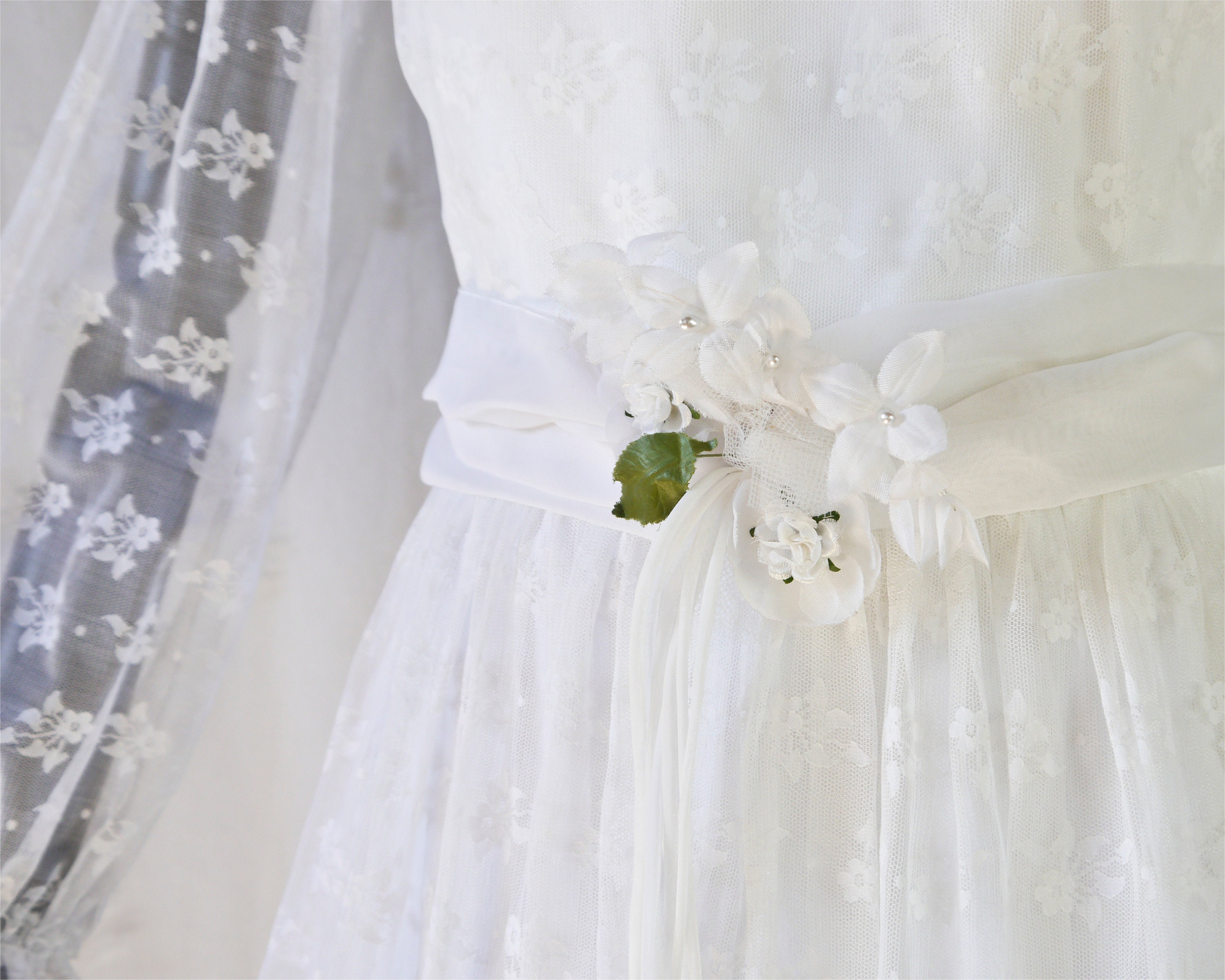 ヴィンテージ 1975 ホワイト ウェディング ドレス レース XS-S