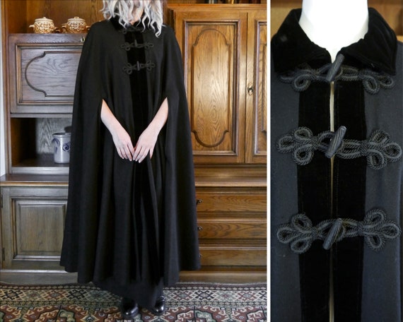 Vintage 80s VALENTINO black cape velvet applique c