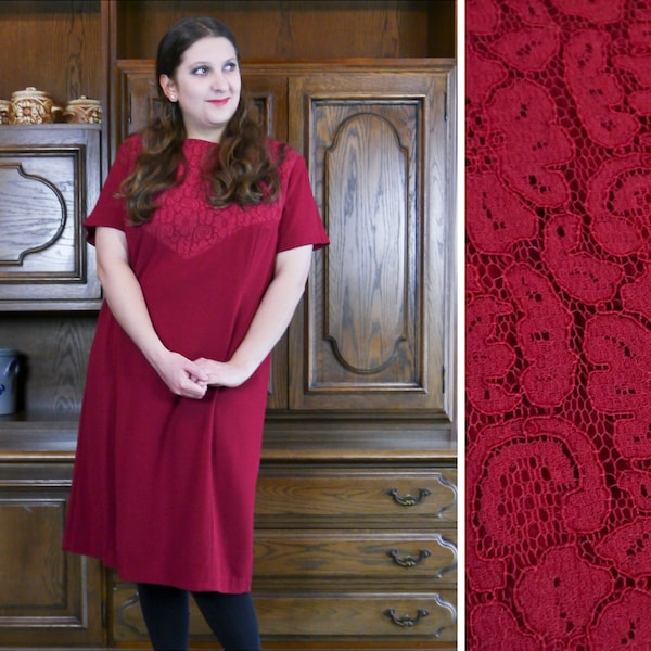 vintage années 60 robe rouge shift robe de soirée en laine de dentelle mod années 1960 femmes plus taille 2XL | États-Unis | ROYAUME-UNI