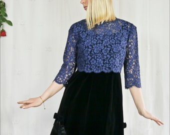 Vintage 1966 handmade lace bolero blue S