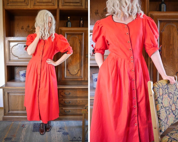 Deadstock Vintage 90er Rotes Trachtenkleid XXL - image 5