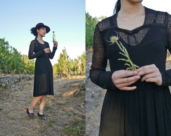 Vintage 30s 40s Black Lace Dress XS-S - image 7