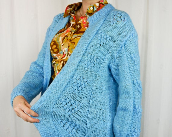 Vintage 80s 90s sky blue handmade knitted cardiga… - image 8