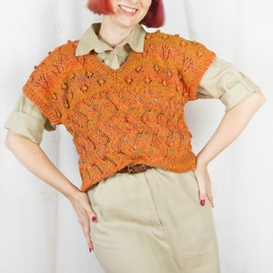 Vintage 80s hand-knitted sweater in orange colorful S-L