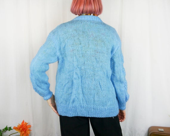 Vintage 80s 90s sky blue handmade knitted cardiga… - image 5