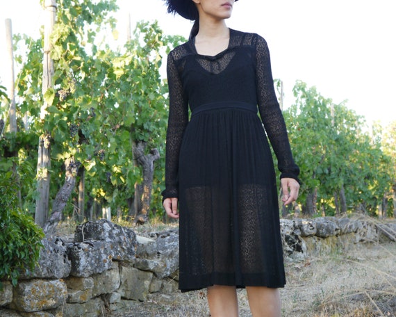 Vintage 30s 40s Black Lace Dress XS-S - image 2