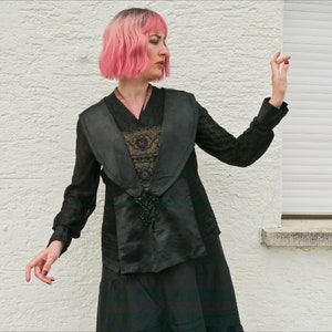 1910s Antique Silk Blouse Lace Jewels M