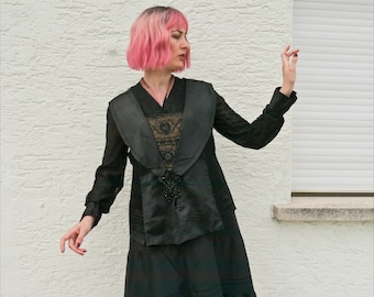 1910s Antique Silk Blouse Lace Jewels M