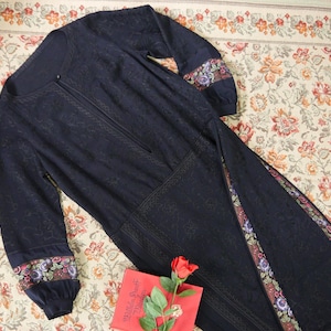 Antique 1920s embroidered wool dress with floral border M