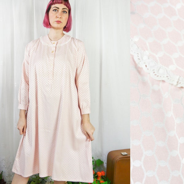 Vintage rosa weißes Satin Nachthemd XL