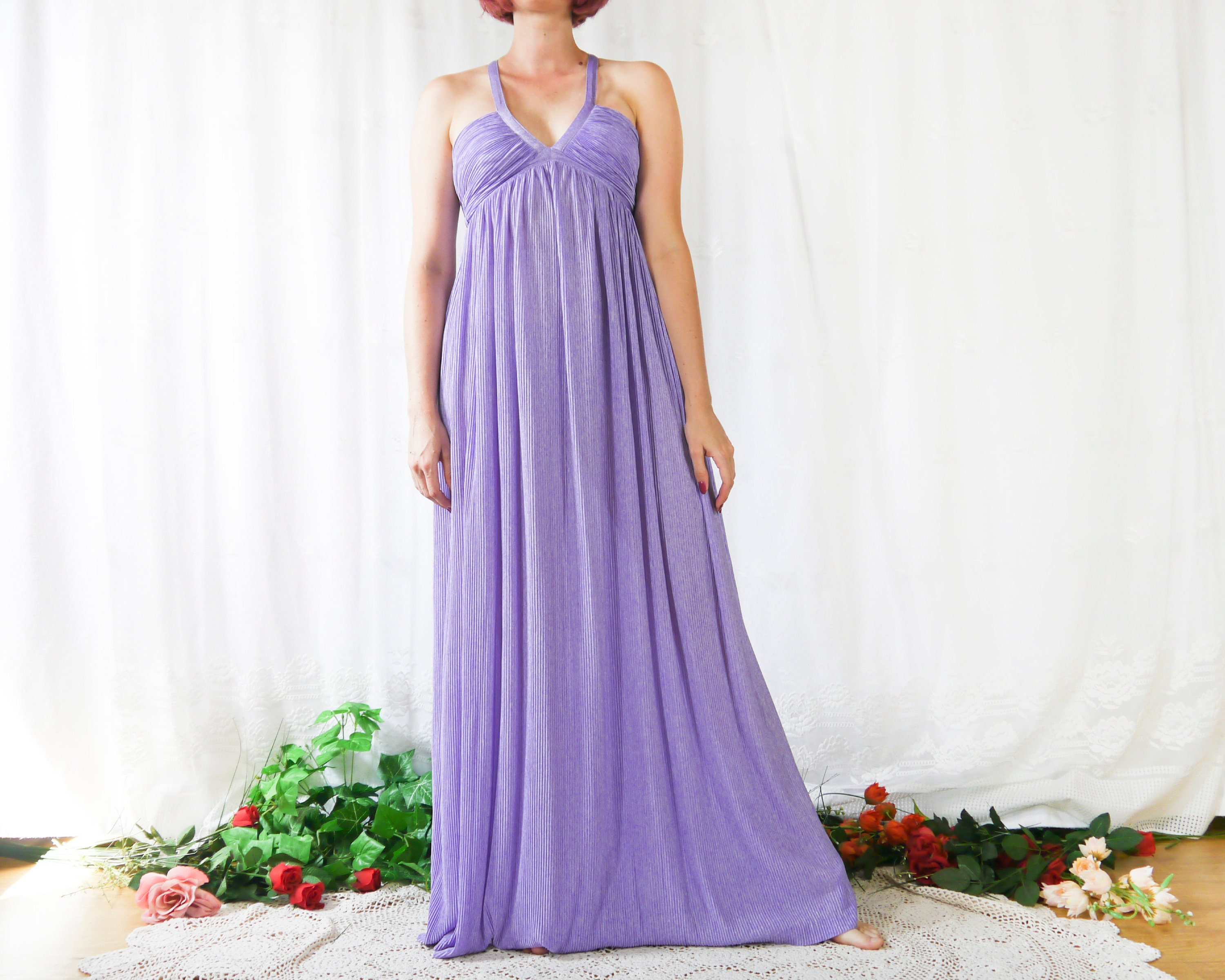『専用』アメリヴィンテージFRONT PLEATS LONG DRESS AOMEI Women's Luxury Metallic Pleated Long Dress One