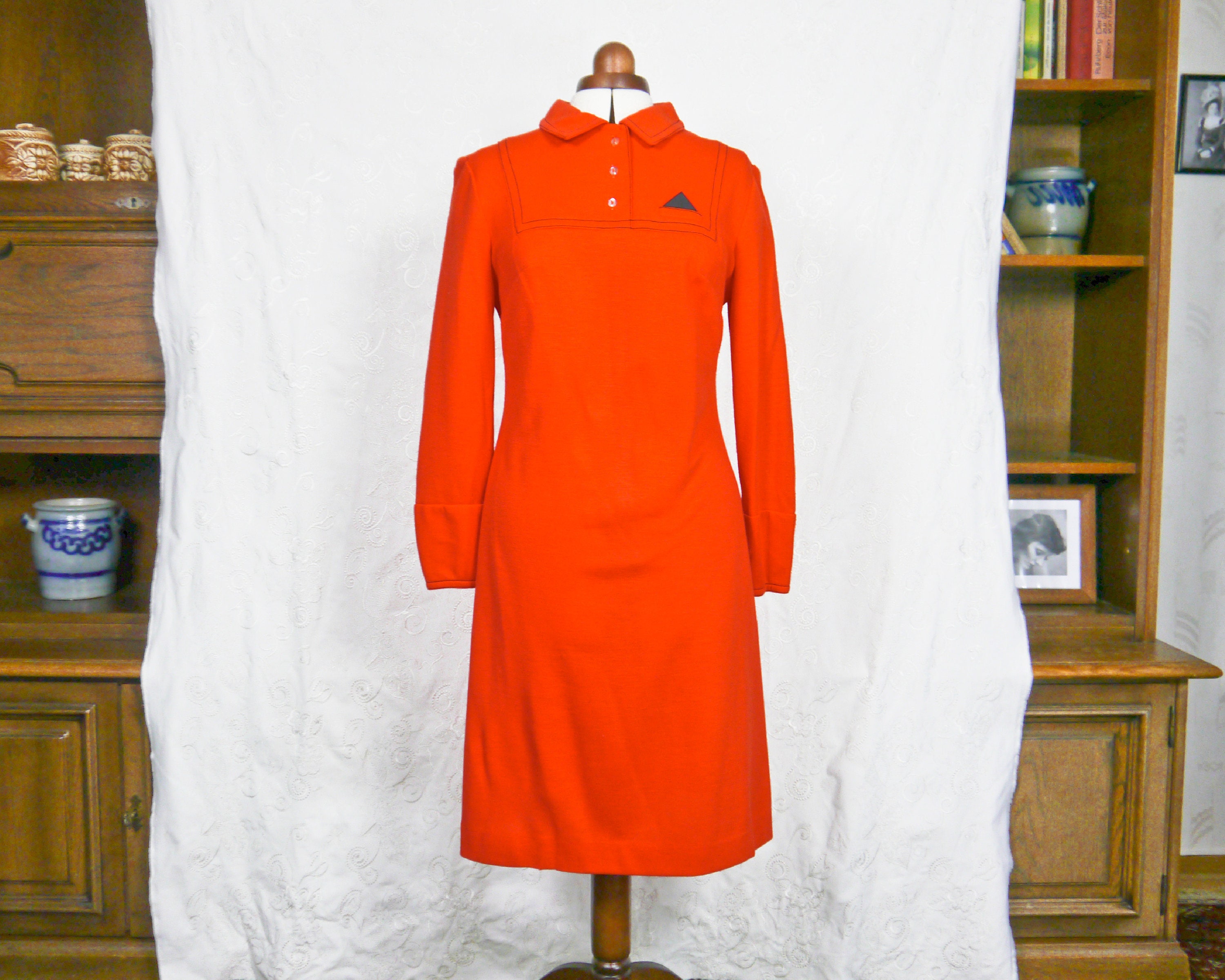 Vintage 70s orange knit dress L