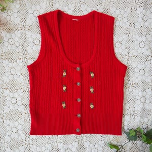 Vintage 70s 80s red knitted vest pullunder country house L