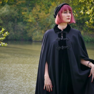 Vintage 80s Valentino black wool cape with velvet