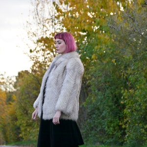 Vintage 80s ladies fur jacket blue fox XS