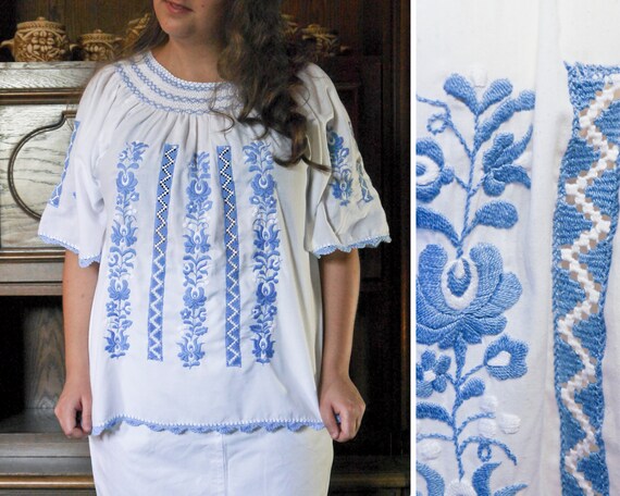 70s vintage handmade Hungarian blouse floral hand