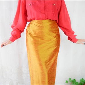 Vintage 70s 80s gold silk skirt maxi L