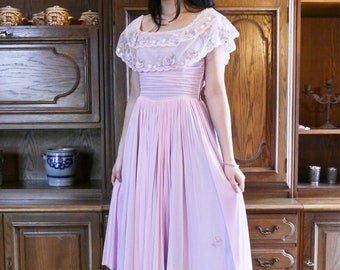 Vintage 40s handmade & restored rose tulle dress 3XS-XXS