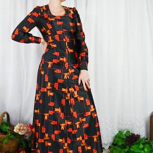Vestido largo vintage 70s negro-naranja S